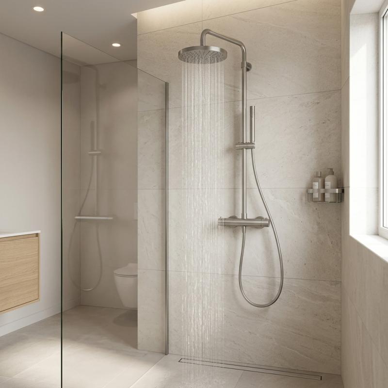 Waterevolution Flow douchecombinatie met thermostaat en regendouche volledig RVS T141TIE